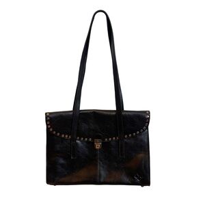Patricia Nash Verbania 100% Genuine Leather Studded Satchel Purse Black